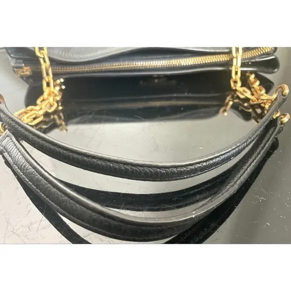 Tory Burch Medium Shoulder Chain Bag Black Leather Handbag with Gold Accents - Picture 11 of 14